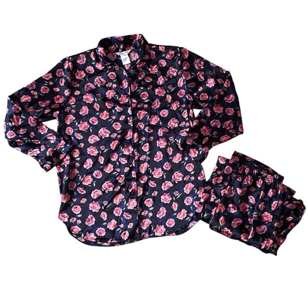 Secret Treasures Peony Satin Silky Pajamas 2 Piece Pj Lingerie Set Long Medium - Picture 7 of 7